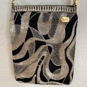 Vintage EVENING BAG by CHRISTINA black/gold cross body or shoulder bag